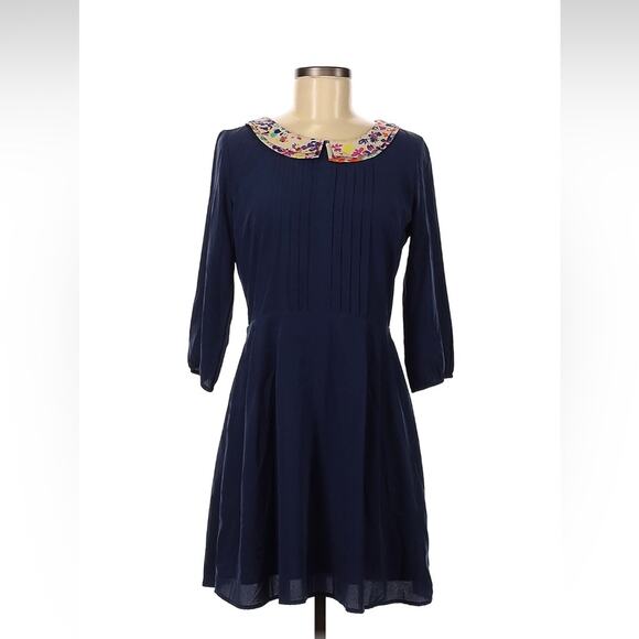 Jessica Simpson navy blue and floral collar a line dress, size 7 8 - Picture 1 of 9